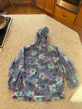REI Kids Girls Floral Paisley Rain Jacket XS (6/7) Blue Pink Green